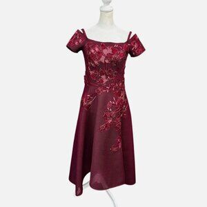 $700 Rickie Freeman by Teri Jon Women's Burgundy Sequined Dress Size 6